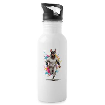 Doberman dog streetwear jogging aesthetic - Water bottle with straw - white - Right