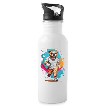 Bulldog Streetwear Jogging Aesthetic Fitness - Water bottle with straw - white - Right