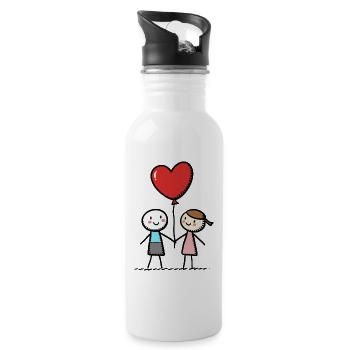 Stick Figure Lovers Couple Couple Love - Water bottle with straw - white - Right