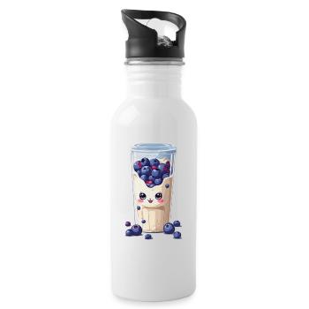 Blueberries Cute Milkshake Kawaii Fun - Water bottle with straw - white - Right