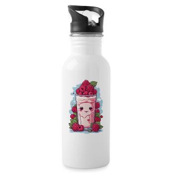Himbeeren Niedlicher Milchshake Kawaii Anime Spaß - Trinkflasche mit integriertem Trinkhalm - Weiß - Rechts