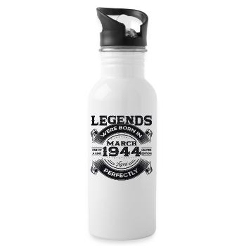 80. Geburtstag Legendär seit März Jahrgang 1944 - Trinkflasche mit integriertem Trinkhalm - Weiß - Rechts