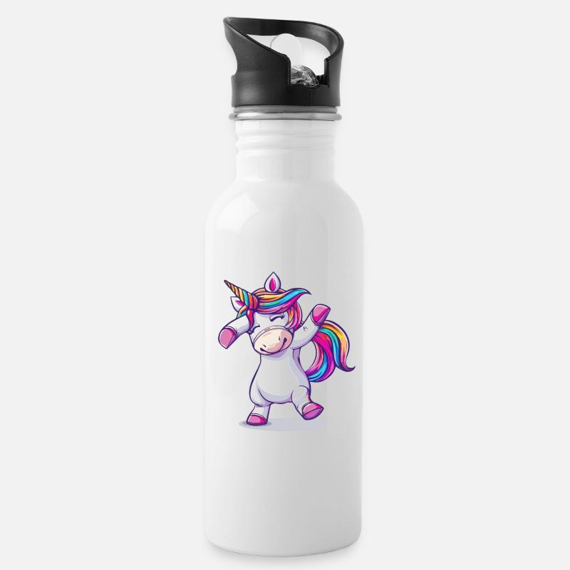 Bunter Einhorn Tanz - Trinkflasche mit integriertem Trinkhalm - Weiß