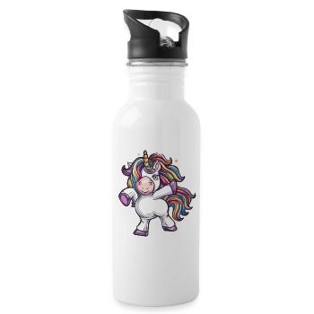 Bunter Einhorn Tanz - Trinkflasche mit integriertem Trinkhalm - Weiß - Rechts