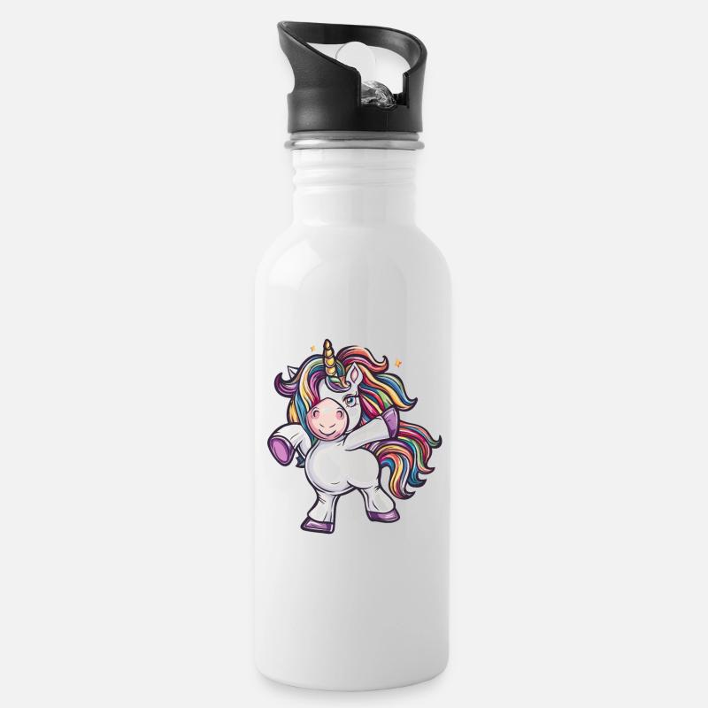 Bunter Einhorn Tanz - Trinkflasche mit integriertem Trinkhalm - Weiß