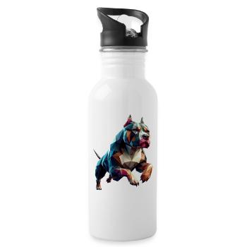 Pitbull Dog Running Origami Geometric 3D - Water bottle with straw - white - Right