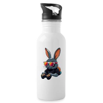 Easter Bunny Gamer & Gaming Streetwear Iconic - Water bottle with straw - white - Right