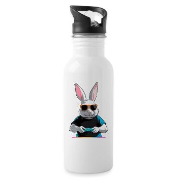 Lapin de Pâques Gamer et streetwear iconique de Pâques - Gourde avec paille intégrée - blanc - Droite