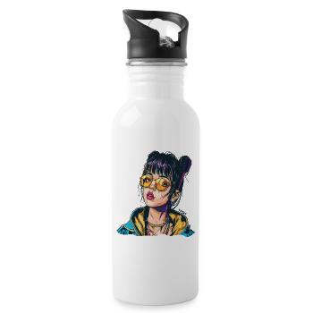 Sporty Cool Cartoon Girl: I want this! - Water bottle with straw - white - Right