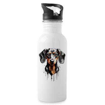 DOG SHORTHAIR DACHSHUND CUTE DACHSHUND - Water bottle with straw - white - Right