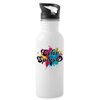 Color Splash. colorful, eye-catching, abstract, cool, - Water bottle with straw - white - Right