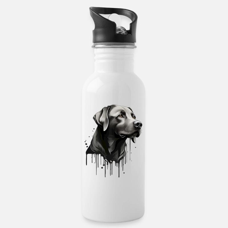 SCHWARZER LABRADOR RETRIEVER HUND SÜßER LABRADOR - Trinkflasche mit integriertem Trinkhalm - Weiß