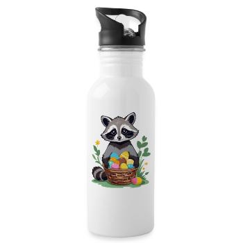 Funny Raccoon Costume Cute Easter Eggs - Water bottle with straw - white - Right