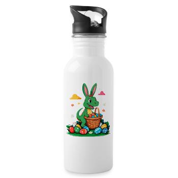 Iconic Easter Dinosaur T-Rex Bunny Funny Easter - Water bottle with straw - white - Right