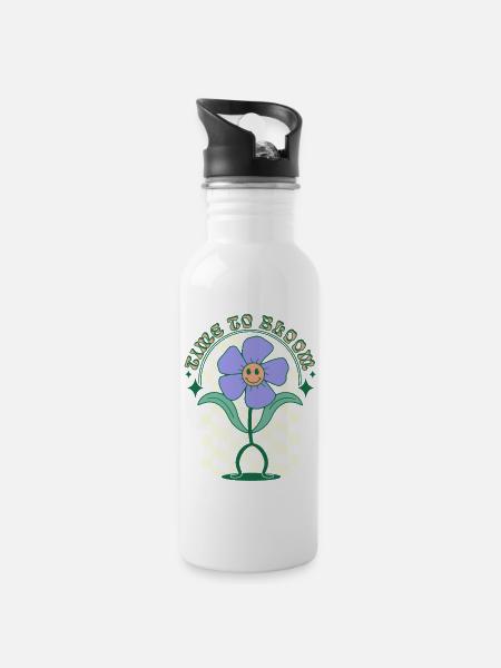 time to bloom - Water bottle with straw - white