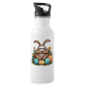 Lustiges Faultier Osterhase Süßes Osterfaultier - Trinkflasche mit integriertem Trinkhalm - Weiß - Rechts