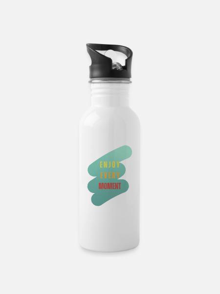 enjoy every moment - Trinkflasche mit integriertem Trinkhalm - Weiß
