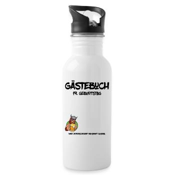19. Geburtstag | Gästebuch Design - Trinkflasche mit integriertem Trinkhalm - Weiß - Rechts