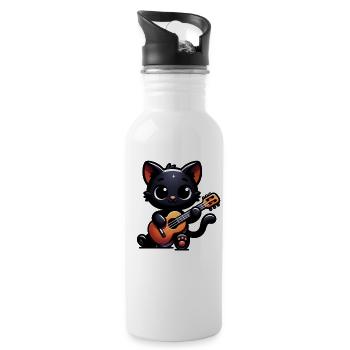 Musiker Schwarze Katze Gitarrist Bombay Katzen - Trinkflasche mit integriertem Trinkhalm - Weiß - Rechts