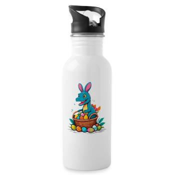 Iconic Easter Dinosaur Dinosaur Easter Bunny - Water bottle with straw - white - Right