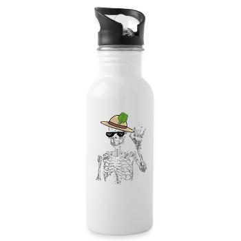 Skelett Gärtner Spinat Gärtnern Mime Vegetarier - Trinkflasche mit integriertem Trinkhalm - Weiß - Rechts