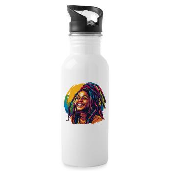 Femme rastafari jamaïcaine souriante - Gourde avec paille intégrée - blanc - Droite