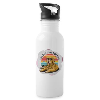 Hunde mit Sonnenbrille und Sonnenuntergang - Trinkflasche mit integriertem Trinkhalm - Weiß - Rechts