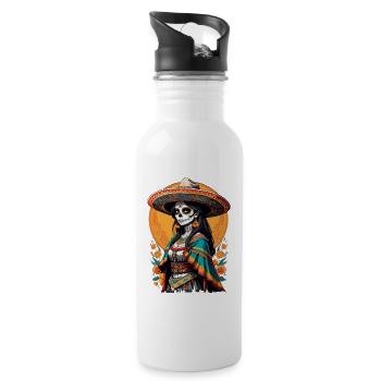 Iconic Sugar Skull Mexico Skull Streetwear - Water bottle with straw - white - Right