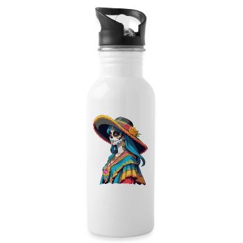 Iconic Sugar Skull Mexican Girl - Water bottle with straw - white - Right