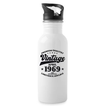 55. Geburtstag Mann April Jahrgan1969 Vintage - Trinkflasche mit integriertem Trinkhalm - Weiß - Rechts