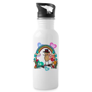 Peanut Skater Spring Nature Birthday Greetings - Water bottle with straw - white - Right