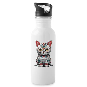 Chat Iconique Sugar Skull Mexique Streetwear - Gourde avec paille intégrée - blanc - Droite
