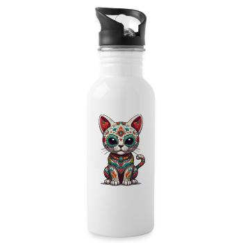 Chat Mexique Sugar Skull Iconique Streetwear - Gourde avec paille intégrée - blanc - Droite