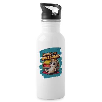 Live Chill Badass Cat - Water bottle with straw - white - Right