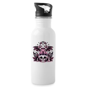 Kawaii Pastel Goth Cute Creepy Ziege Fledermaus - Trinkflasche mit integriertem Trinkhalm - Weiß - Rechts