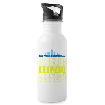 Trade Fair City Leipzig Saxony Silhouette Skyline - Water bottle with straw - white - Right