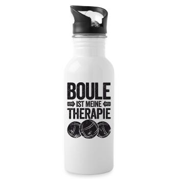 Boule ist meine Therapie! Bouler Boulespieler - Trinkflasche mit integriertem Trinkhalm - Weiß - Rechts