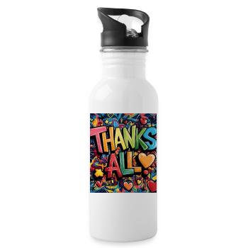 Cheerful graffiti-style thank you illustration - Water bottle with straw - white - Right