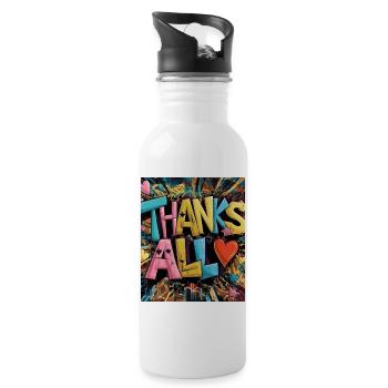 Graffiti Style Thank You Heart Design - Water bottle with straw - white - Right
