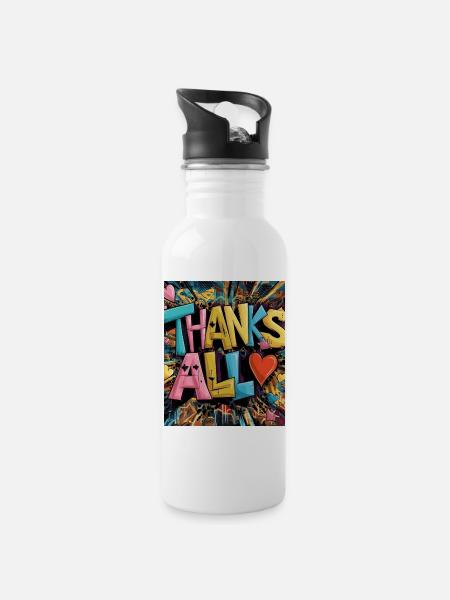 Graffiti-Stil Dankeschön-Herz-Design - Trinkflasche mit integriertem Trinkhalm - Weiß