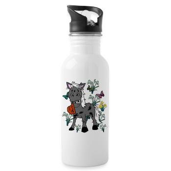 Pferd Pferde Frühling Pony Gaul Ross Reiterin - Trinkflasche mit integriertem Trinkhalm - Weiß - Rechts