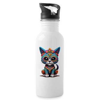 Sugar Skull Mexique Chat Dia De Muertos - Gourde avec paille intégrée - blanc - Droite