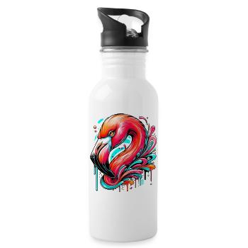 Flamingo - Trinkflasche mit integriertem Trinkhalm - Weiß - Rechts