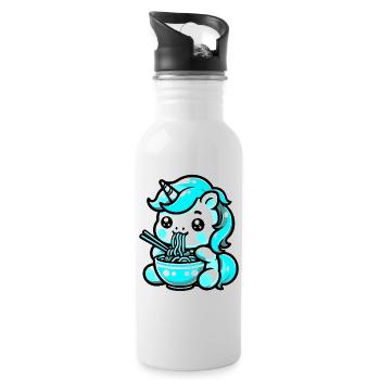 Japanese Kawaii Unicorn Ramen Asian Cuisine - Water bottle with straw - white - Right