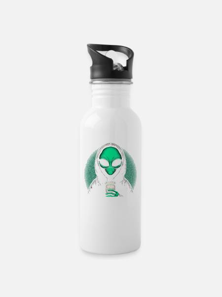 Alien Kaffee Liebhaber - Trinkflasche mit integriertem Trinkhalm - Weiß