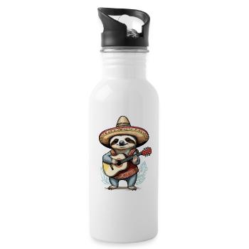 Sloth, Mariachi, Mexico, Music, Fiesta - Water bottle with straw - white - Right