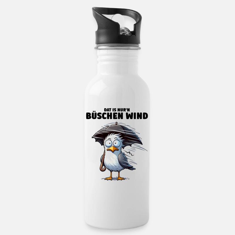 Möwe Sturm Schietwetter, Dat is nur'n büschen Wind - Trinkflasche mit integriertem Trinkhalm - Weiß