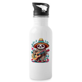 Sloth, Mariachi, Mexico, Music, Fiesta - Water bottle with straw - white - Right