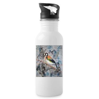 Acrylic painting with Stiglitz on tree branch - Water bottle with straw - white - Right