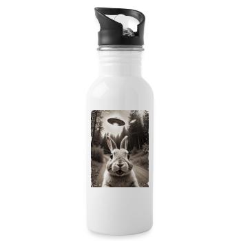 Funny Bunny Selfie Alien Spaceship - Water bottle with straw - white - Right
